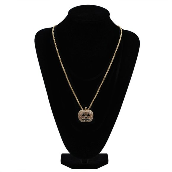 Pumpkin Jack O'Lantern Halloween Necklace, Pendant Sparkle, Autumn Fall Jewelry - Picture 4 of 7